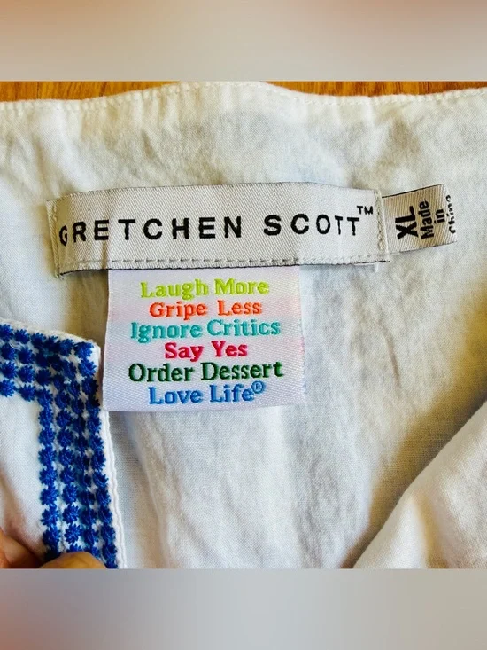 Gretchen Scott Women’s Blue Floral Pattern Embroidered Tunic Short Sleeve SizeXL - Picture 7 of 9